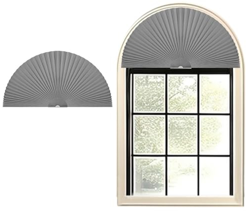 Arch Window Shade Half Circle Pleated Blinds Stick on No Tools Light Filtering Half Round Fabric Shades Easy to Cut and Install Arched Window Coverings for Living Room Half Moon Arch Windows, 1 Panel
