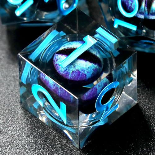 FONVGOGO DND Würfel Set Bewegliche Drachenauge Harz Dungeons and Dragons Würfel 7 Stück Polyedrische D&D Würfel Spielwürfel mit Geschenkbox DND Dice Set (Drachenauge Blau)