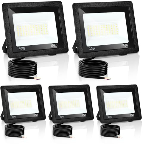 Izrielar LED Flutlicht Scheinwerfer Strahler Flutlichtstrahler 5 Stück 30W, Wasserdicht IP66, 3 Einstellbare Farbtemperatur, Außenbeleuchtung, LED Aussenstrahler für Garten, Innenhof, Platz, Factory