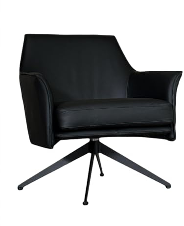 SIX Aurio Mid-Century Modern Echtleder-Drehstuhl Braun-Hochwertiger Leder Lounge Chair Club Sessel Massivholzrahmen und Metallbasis-Stilvoll, Komfortabel, Pflegeleicht (Schwarz)