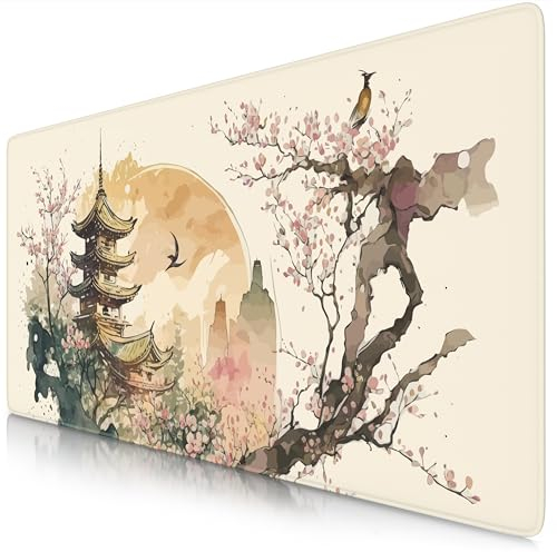TITANWOLF - XXL Speed Gaming Mauspad 900 x 400mm - XXL Mousepad - Tischunterlage Large Size - verbessert Präzision und Geschwindigkeit - Japan Ink Painting Colour