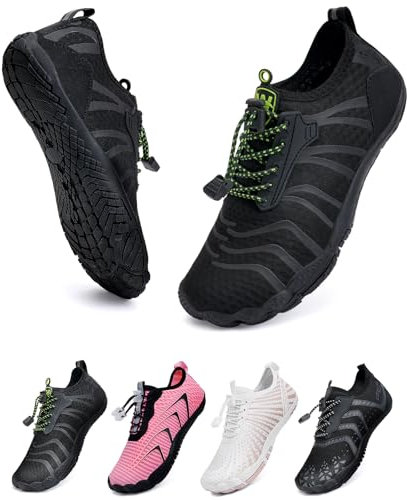 WateLves Unisex Barfußschuhe Damen Herren Wasserschuhe Badeschuhe Schnell Trocknend Weich Traillaufschuhe Fitnessschuhe mit rutschfest Sohle & Breiter Zehenbox(Schneeflocke schwarz 38)