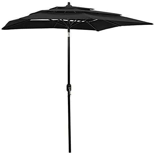 qohoio Parasol à 3 niveaux avec mât en aluminium Noir 2x2 m Parasol De Jardin Exterieur,Protection Uv,Parasol,