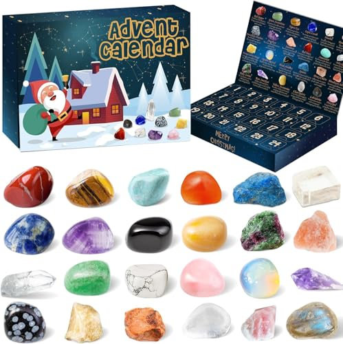 2024 Kristalle für Kinder Adventskalender Edelstein Mineralien Steine Edelsteine 24 Tage Weihnachten Countdown Adventskalender Mädchen Jungen