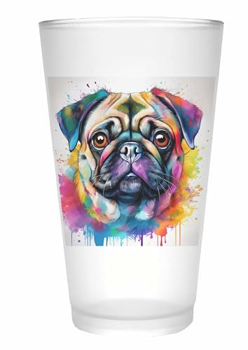 Merchandise for Fans Trinkglas |Saftglas | Glas | Becher | matt | 450ml - Hund Mops Porträt 123