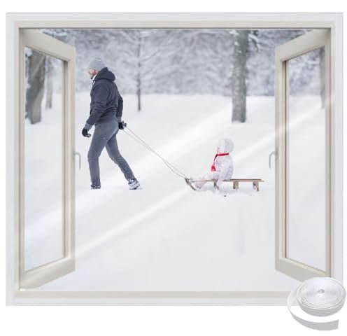 Transparentes Kunststofffenster zum Winterfestmachen,125x155cm Weiß Mehrfunktionale Folien mit Klettband,Thermofolien für Fenster
