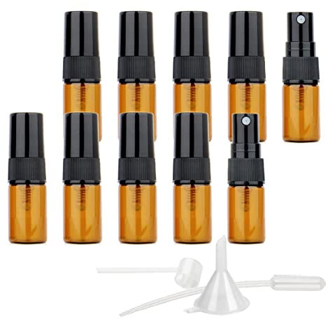 LusDoly Pack of 50, Empty 2ml Brown Amber Glass Fine Mist Bottles Portable Refillable Sample Bottle Travel Spray Perfume Bottles with Atomizer Pump for Liquid Makeup