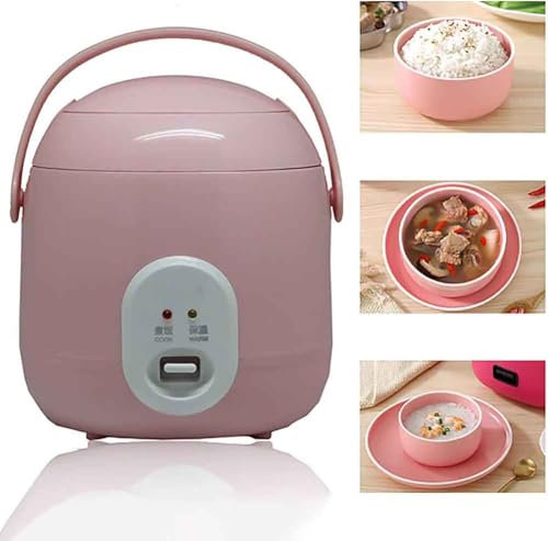 WCQSYY Mini Olla Arrocera Al Vapor Olla Arrocera Olla Interior De Primera Calidad (1,2 L/200 W/220 V) Función De Mantener Caliente para Cocinar Arroz, Papilla Y Huevos Nutritivos,Rosado