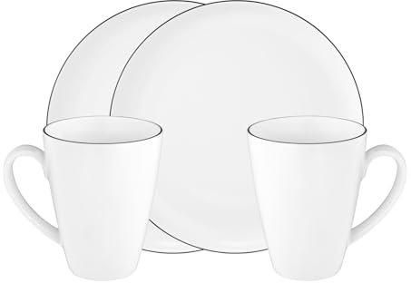 LIDO BLACK LINE FRÜHSTÜCKS-SET 4-TLG. - 1 SET - FRÜHSTÜCKSTELLER HENKELBECHER