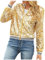 Damen PaillettenBlazer Glitzer Cardigan Jacke Langarm Glitzer Bomberjacke Party Club Jacke Pailletten- Damen Tailliert Anzugjacke Glitzer Tops Kurz Oberteile Glitzer Outfits Streetwear (04 Gold, L)