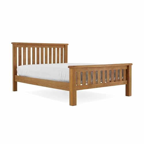 RoselandFurniture Zelah Oak 4ft6 Double Bed Frame with Slatted Design | Solid Wooden with Headboard and Footboard, Waxed Finish, Rustic Country Style