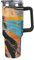 FHESDCW A Colorful Quilt Large Capacity Car Cup 40 Oz Stainless Steel Tumbler with Handle Insulated Water Bottle with Straw And Lid Printed Mugs Fits in Car Cup Holder