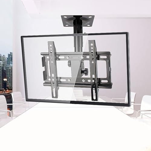 HSIRYAOHD Staffa di montaggio per TV a soffitto regolabile, supporto TV a soffitto su quattro lati, inclinabile e girevole, adatto per la maggior parte dei televisori LCD a schermo piatto e TV curvi,