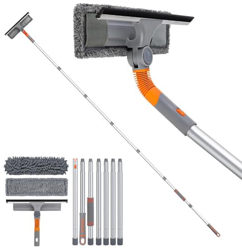WenYa 241cm Window Squeegee Cleaner Tool Kit, 2 in 1 Window Washing Squeegee with Long Handle, Telescopic Pole Cleaning Equipment for Car Indoor Outdoor Window Glass (103In)
