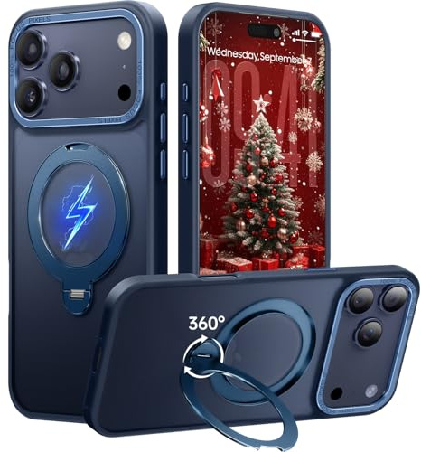 Peerock für iPhone 17 Pro Max Hülle mit 360°Drehbarem Unsichtbarem Magnet-Ständer, TOP Militärschutz & Magnetkraft für iPhone 17 Pro Max Case, Stoßfestes & Kratzfestes Mattgehäuse 6,9, Tiefblau