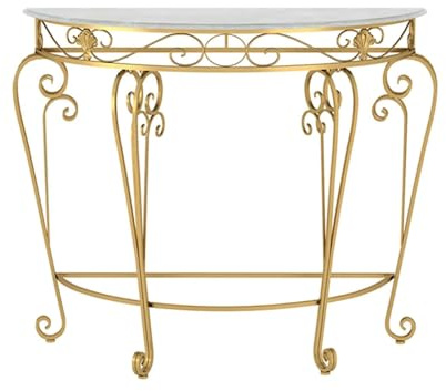 GUQASDV Tavolo consolle a Mezzaluna con 4 Gambe, Resistente ai Graffi e alle Macchie, Tavolo da Ingresso, Tavolo da Parete for corridoio, Tavolo in Ferro battuto(Gold,90x80cm/35.4x31.5in)