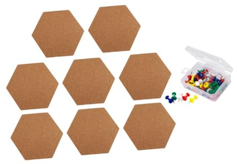 Cabilock 8 Stück Selbstklebende Hexagon Kork Pinnwand DIY Notiztafel für Büro Zuhause Cafés Multifunktionale Korkfliesen zum Beschriften Fotowand Flexible Wanddekoration