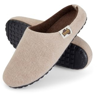 Gumbies Outback Slippers | Unisex House Shoes with Recycled Felt Upper, Recycled Rubber Outsole & Soft Plant-Based Insole | Cozy, Durable & Outdoor-Ready - Oatmeal & Chocolate EU42