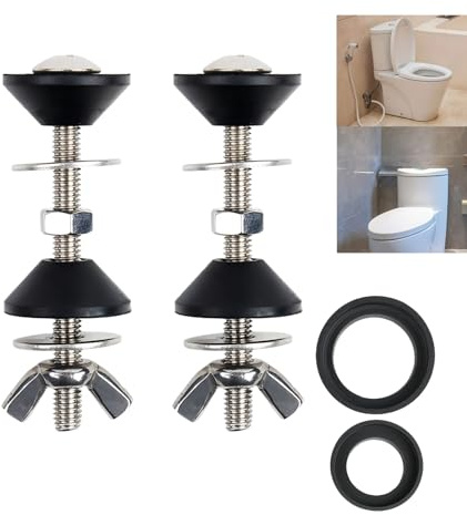 2 Pcs Heavy Duty Toilet Seat Fastener Bolt Kit,Stain/Less Ste/el Toilet Cistern Bolts & Tank to Bowl Gasket,Universal Toilet Flush Parts Replacement Kit for Cistern Seal,Flusher,Syphon,Screws,Durable