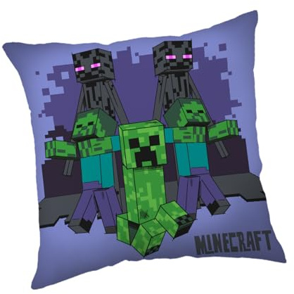 Minecraft Creeper Kissen, 40 x 40 cm, Doppelseitig oder Einseitig Bedruckt, Superweich, Polyester Kuschelkissen (Lila)