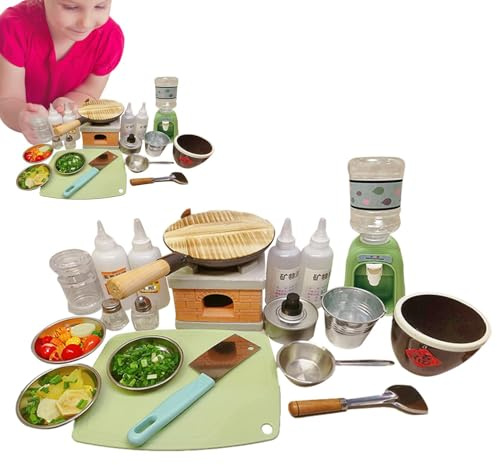 Sionhiuo Kochset Für Kinder | Rollenspiel Echte Kochutensilien Für Kinder | Vollständig Ausgestattet mit Gewürzflaschen und Bratpfanne, Authentische Lebensmittel Kochwerkzeuge - Zum Kochen Von