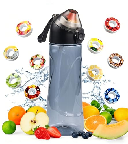 BOPELMALLS Air Scented Water Bottle with 10 Flavour Pods,700ml BPA Free Sport Starter Up Kids Drinking Tritan Bottle,0 Sugar Calorie Flavoured Bottle for Cycling,Fitness,School,Hiking,Climbing(Black)