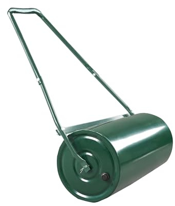 Garvee Rouleau de pelouse en Acier 36L - Remplissable d'eau/Sable | Pour le nivellement de la pelouse – Remorquable, poignée en U | Idéal pour le semis, le gazon et la préparation du sol