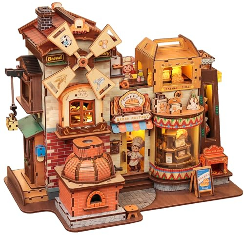 Fsolis Bread Factory Miniaturhaus Bausatz mit Licht und Bewegung | Detailreicher Bäckerei-Bausatz mit Musik, Nebel, beweglichen Elementen, Touchsteuerung und 10–12 Std. Bauzeit