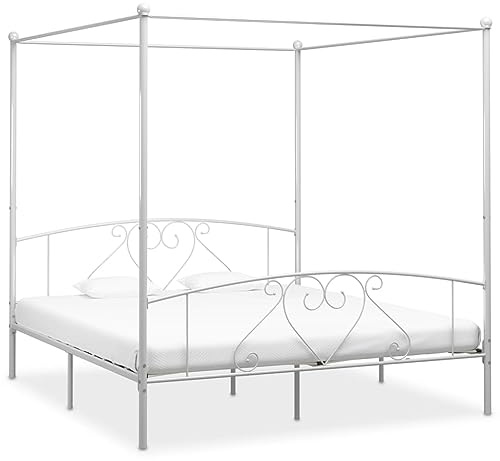 zylophax Himmelbett-Gestell Weiß Metall 180 x 200 cm mit Lattenrost stabiles Bettgestell für Schlafzimmer klassisch elegant Familienbett Jugendbett