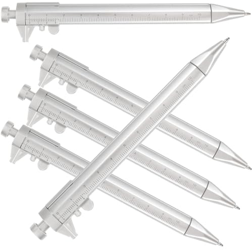 SAFIGLE Lot de 5 Stylos à Bille Pied à Coulisse 0-100 Mm en Plastique Argenté, Stylo Multifonction pour Ingénieurs et Menuisiers, Outil de Mesure Précis et Portable pour Bureau et École