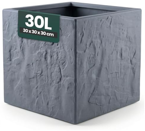 Kreher® Pflanzkübel Anthrazit/Hellgrau - Blumentopf Kunststoff Steinoptik - frostfest & UV-beständig - 30x30x30, 40x40x40, 60x30x30 cm - 1er/2er Set Balkon Garten (1, Anthrazit, 30 x 30 x 30 cm)