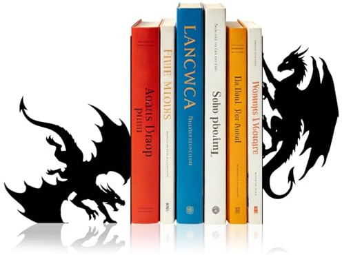 2 Stück Drache Buchstütze Metall, Gothic Buchstützen für Bücherregal Deko | Vintage Bücherhalter für Home Büro und Schule Schreibtisch, Bücherständer mit Stabilem Sockel, Geschenk für Lesefreunde