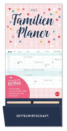 Familienplaner plus Tasche 2025: Familienkalender mit 5 Spalten. Familien-Wandkalender mit Schulferien. Praktischer Wandplaner mit Stift inklusive ... von Zetteln. (Familienplaner Heye)