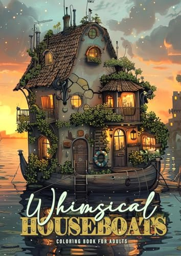 Whimsical Houseboats Coloring Book for Adults: Fairy House Coloring Book Grayscale whimsical | Houseboat Grayscale Coloring Book for Adults | cute ... | Fairy Houses Coloring Book Houseboat