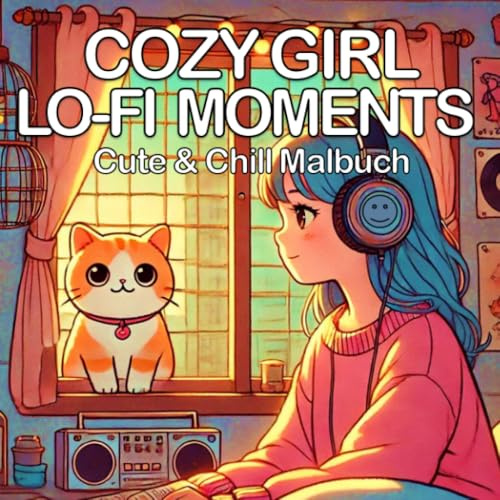 Cozy Girl Lofi Moments Cute und Chill - Cozy Malbuch für Erwachsene: Lo-Fi Kunst mit Vinyl LPs, Retro 80er, Katzen, Anime, Messy Schlafzimmer (Cozy Malbücher)