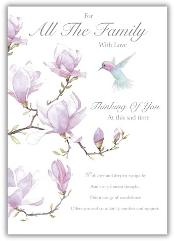 Paper Rose - For all the Family With Love - Thinking of You at This Sad Time - Trauerkarte - Kolibri- & Magnolien-Illustration