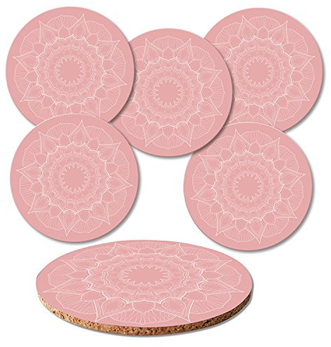 ADDIES &apos Dessous de Plat 6 pièces Set Mandala présentée dans Un Coffret Cadeau Transparente et Dos en liège, Verre Rond à Motif Bonsoir-1