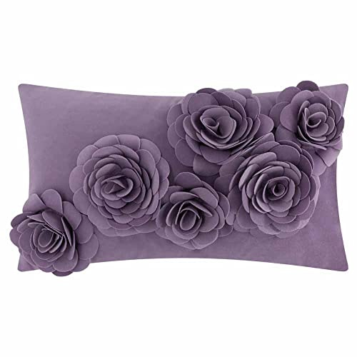 JWH Kissenbezug mit 3D-Blume, Lavendel, 30,5 x 50,8 cm, Violett | Samt, Blumenakzent, handgefertigt, ästhetisch, dekorativ, Bett, Couch, Schlafzimmer, Wohnzimmer
