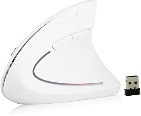 Topiky Vertikale kabellose Maus, 2,4 GHz Optische kabellose ergonomische vertikale Gaming-Maus mit 1600 DPI ohne Verzögerung für PC/Laptop/Desktop(Weiß)