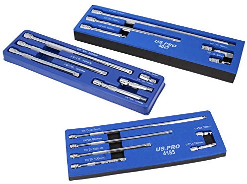 1/4 3/8 1/2 Drive Socket Straight Extension Bar Set 17pc Set 32mm - 375mm