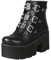 Stivali con Tacchi da Donna di Pelle con Zeppa con Fibbia Anfibi Biker Stivaletti Rivetto Punta Tonda alla Moda e Stabile Confortevole,Nero,39 EU