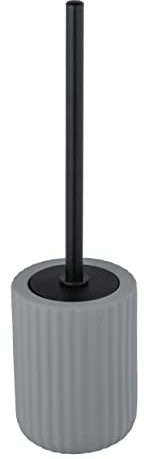 WENKO WC-Garnitur Belluno, hochwertiger Bürstenhalter aus stabiler Keramik mit modernen Rundungen, hygienisch auswechselbarer Bürstenkopf, geriffelte Soft-Touch Oberfläche,Grau/Schwarz, Ø 11,5 x 42 cm