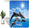 HEYOMART Shower Curtain Heavy Duty Polyester Fabric Waterproof Shower Curtain Liner, 3D Digital Painting Pattern for Shower Stall, Bathroom Curtains with 12 PCS Hooks (180x180cm, Dolphins)