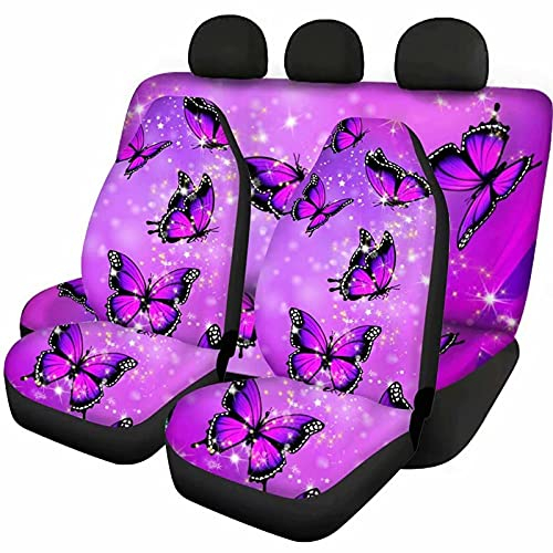 Jeiento Lila Schmetterlings-Sitzbezug, bequemer und dekorativer Auto-Sitzbezug, Polyester und Spandex, für Limousinen, LKWs, SUVs und Vans