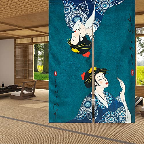 LIGICKY Japanischer Stil dick Leinen Noren Lang Vorhänge Japanische Geishas Türvorhang Raumteiler Tapisserie für die Heimtextilien Raumteiler 85 x 120 cm