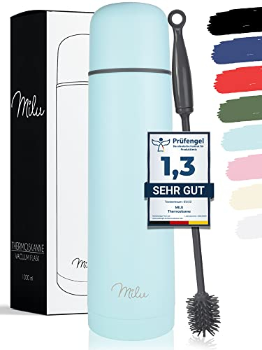 Milu Thermosflasche Thermoskanne Isolierflasche 1L, 750ml, 500ml - Isolierte Edelstahl Trinkflasche, 100% Auslaufsicher, Doppelwandisolierung (Babyblau, 750 ml)