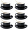 CHILDIKE Porcelain Coffee Cups and Saucers Set of 6 with Gold Spoon 220 ml/ 8 Ounce, Ceramic Black Cups for Tea Cappuccino Espresso