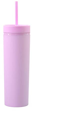 Bulckrew Becher mit Strohhalm und Deckel, 450ml Strohbecher Doppelwandige Acryl Trinkbecher Matt Wasserbecher, Lila