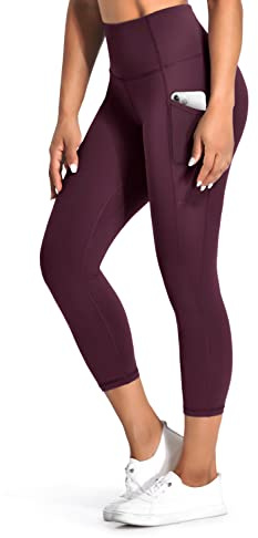 Desol Sport Leggings Damen Tasche Capri 3/4 High Waist Elastische Blickdicht Übergröße Sport Leggins mit Seitentaschen für Yoga Freizeit
