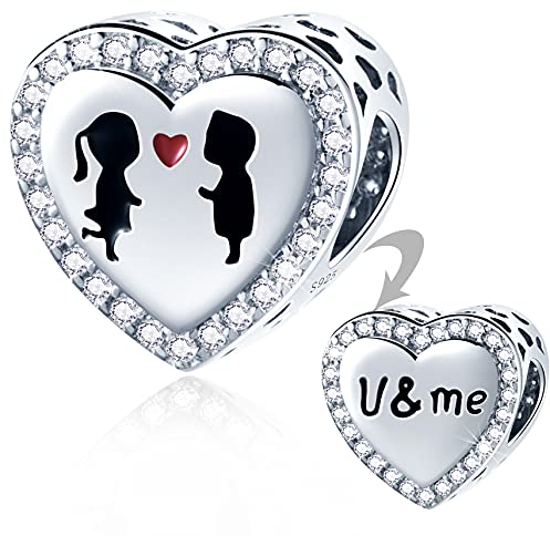 Ich Liebe Dich Junge und Mädchen Herz Charms passen Pandora Valentinstag Armband, 925 Sterling Silber I Love You Boy and Girl Heart Perlen mit CZ, Geschenke für verheiratete Paar/Weihnachten